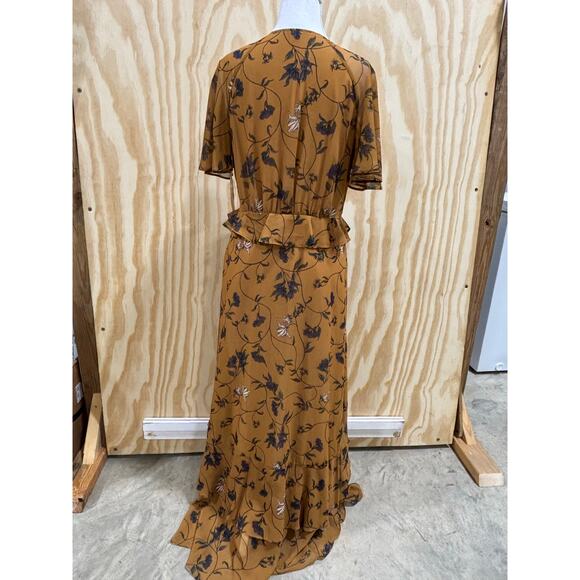 Gianni Bini Floral Maxi  Brown Ruffle Tiered Short Sleeve Size M Boho Romantic - Picture 3 of 7